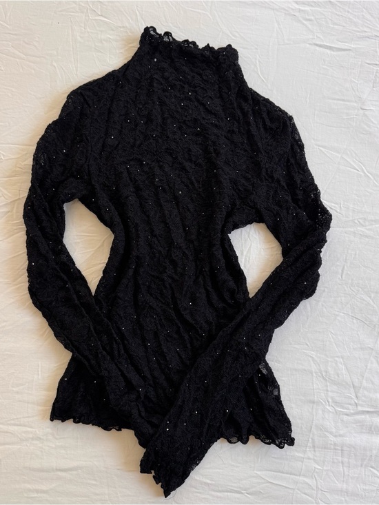 Urban Revivo Tops - Sexy black lace long sleeve mock neck top with rhinestones